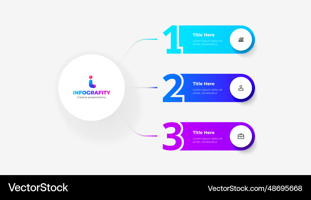 Mind Map mit 3 Nummern-Elementen verbunden mit Haupt Mind Map mit 3 Nummern-Elementen verbunden mit Haupt vektorbild