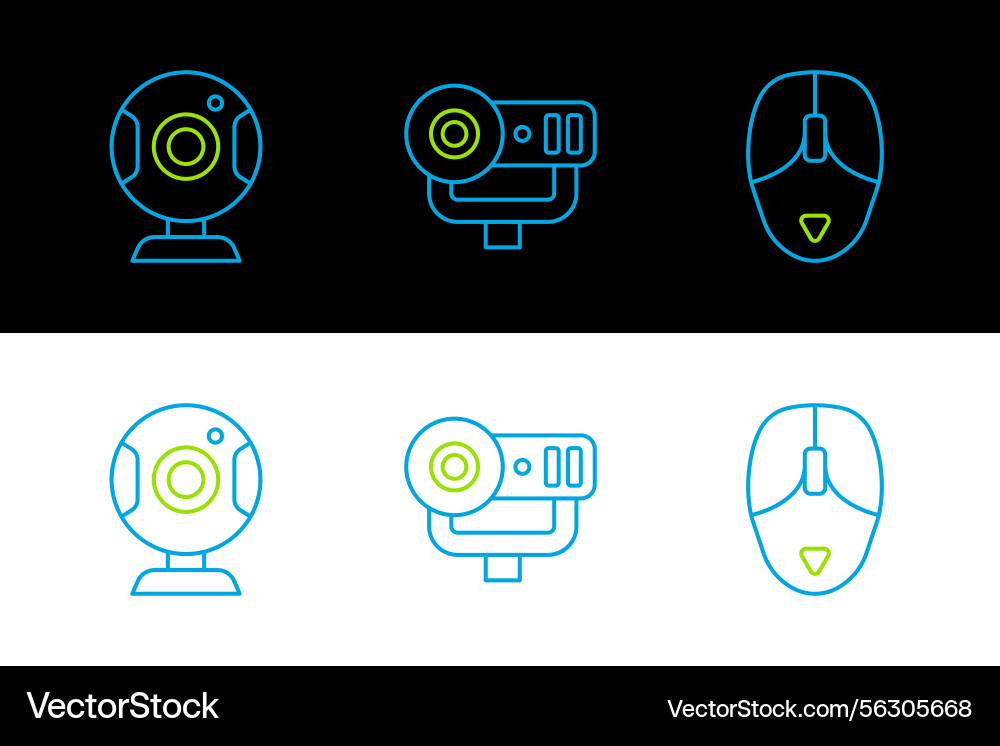 Set line computer mouse web camera and icon Set line computer mouse web camera and icon vector image