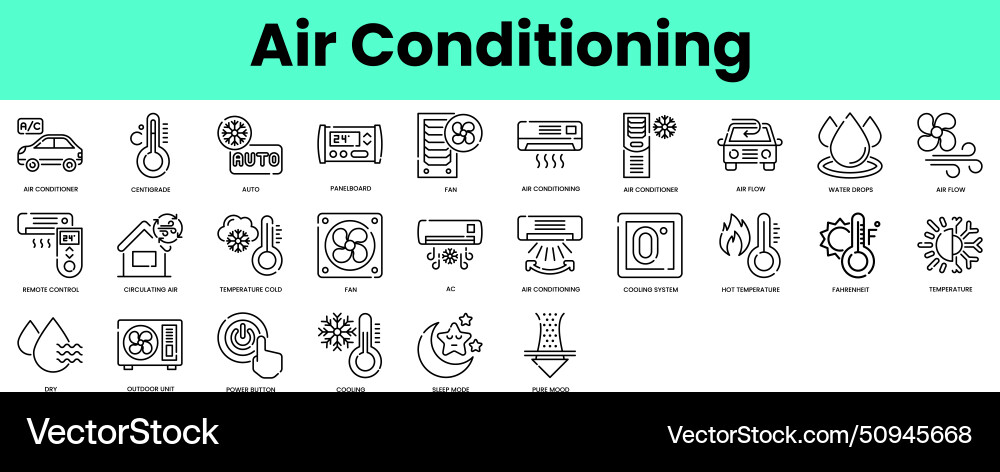 Set of air conditioning icons linear style icon Vector Image