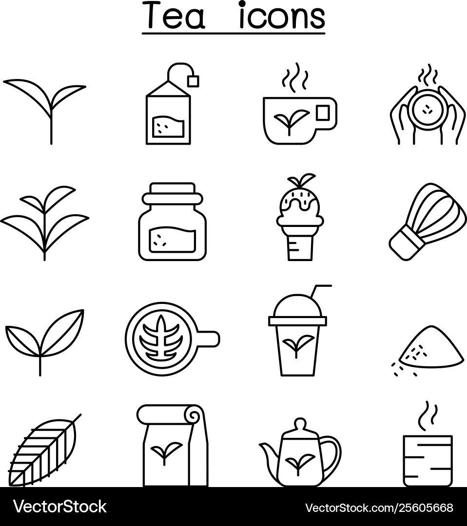 Thin Line Tea Icon Set Royalty Free Vector Image