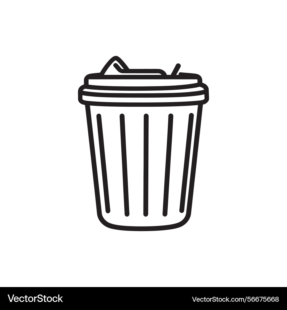 Trash bin outline icon with vertical lines vector image