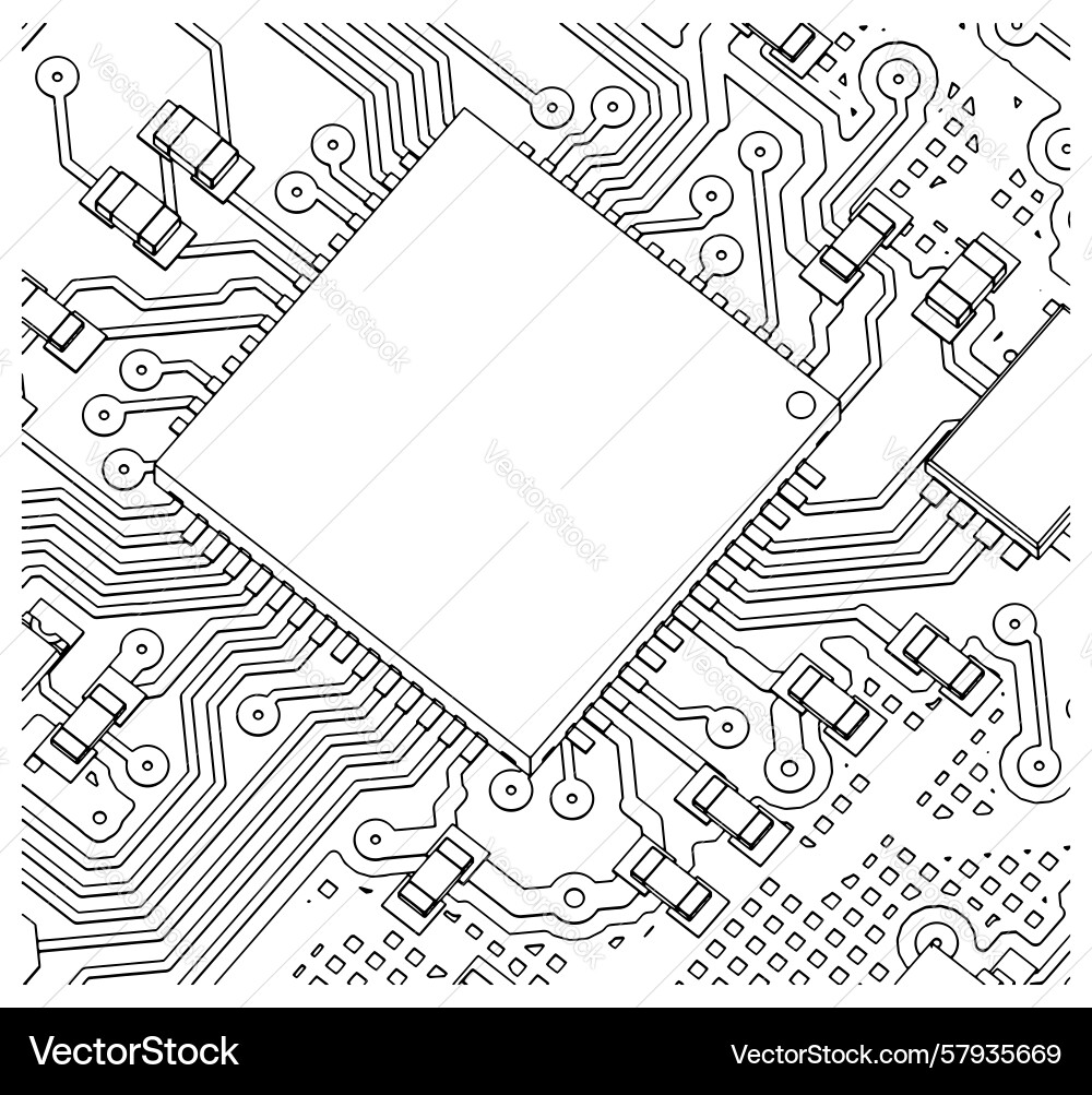 Circuit board with cpu on it close-up Vector Image