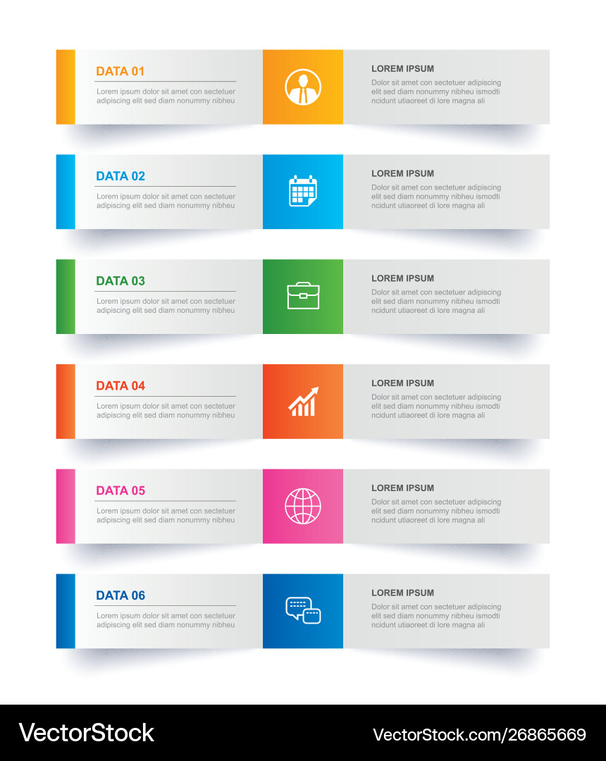 Infographics tab in horizontal paper index with 6 vector image