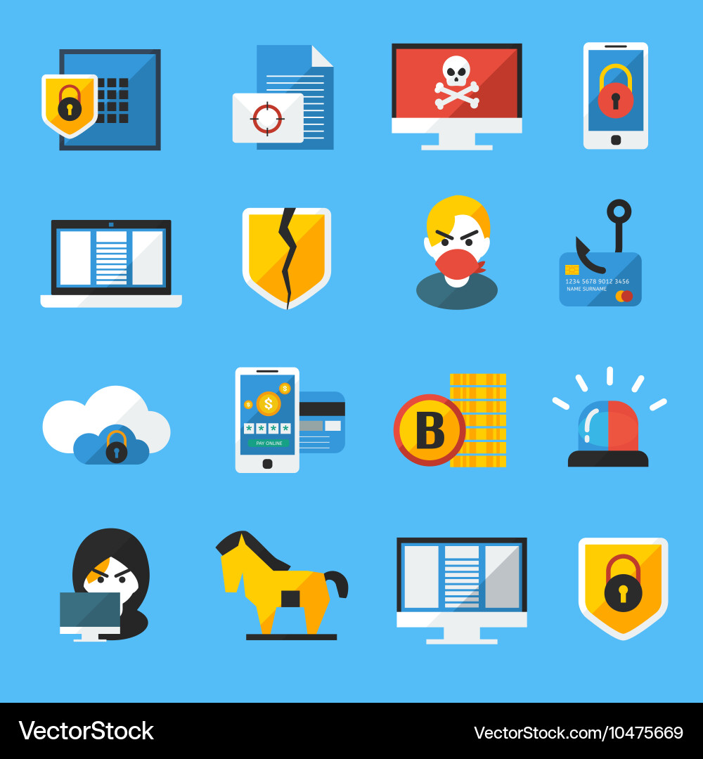 Internet security flat icons set vector image