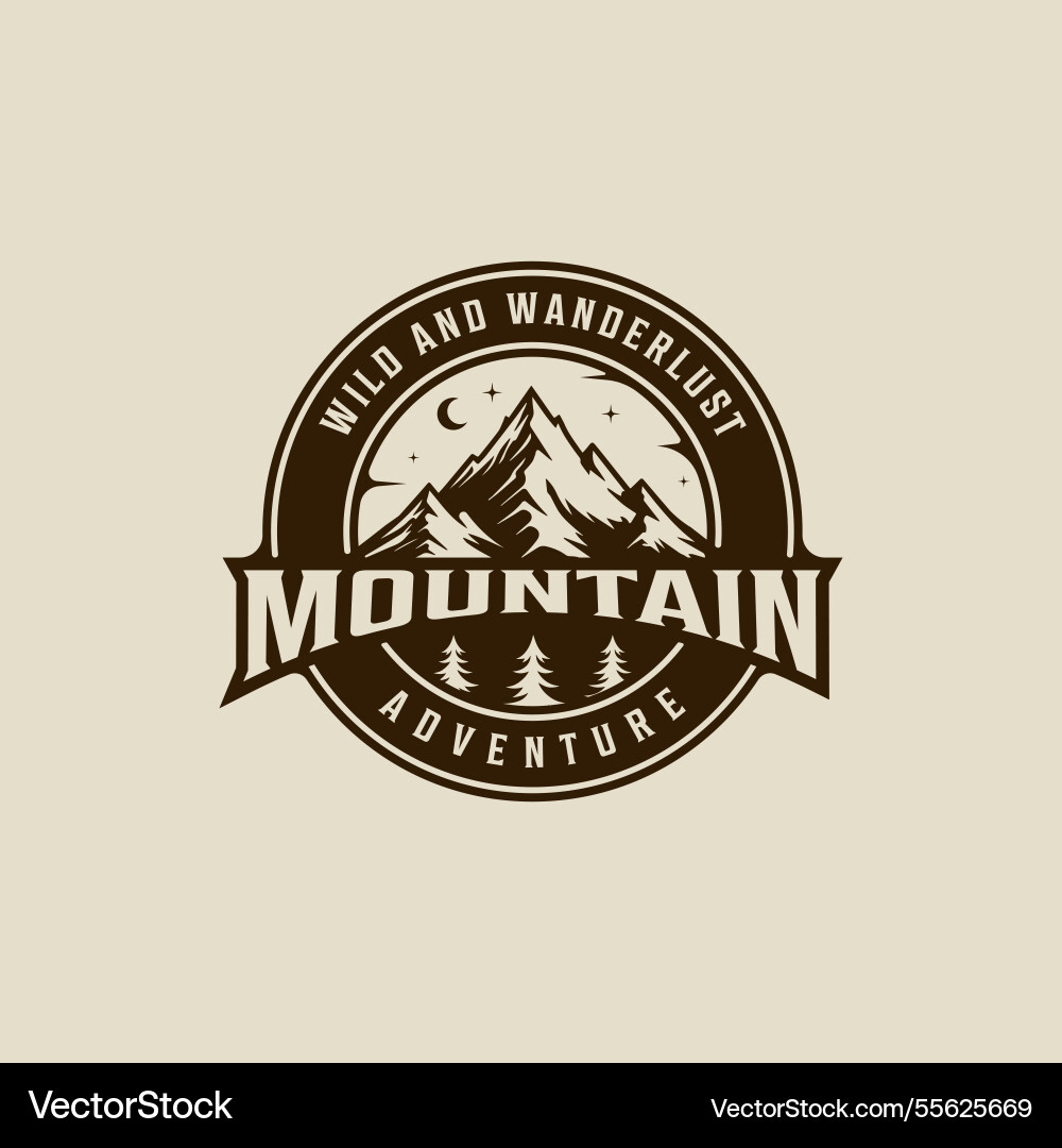 Mountain and pines logo vintage template icon Mountain and pines logo vintage template icon Vector Image