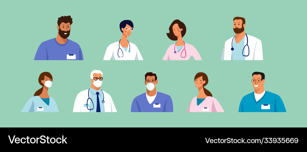 Set characters doctors and nurses men Royalty Free Vector