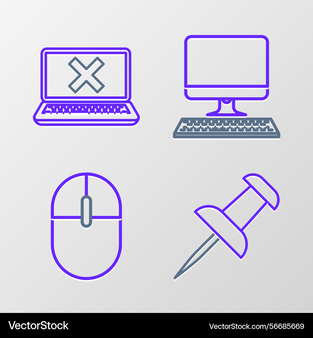 Set line push pin computer mouse monitor Set line push pin computer mouse monitor vector image