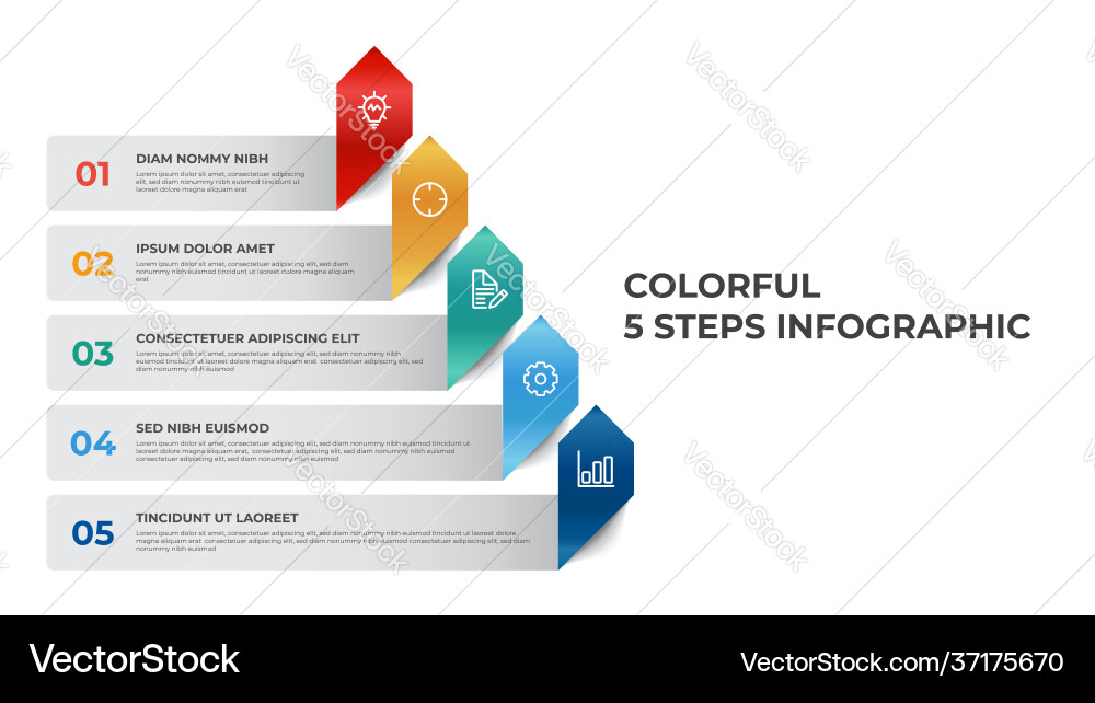 5 points list diagram pyramid steps with arrow 5 points list diagram pyramid steps with arrow vector image