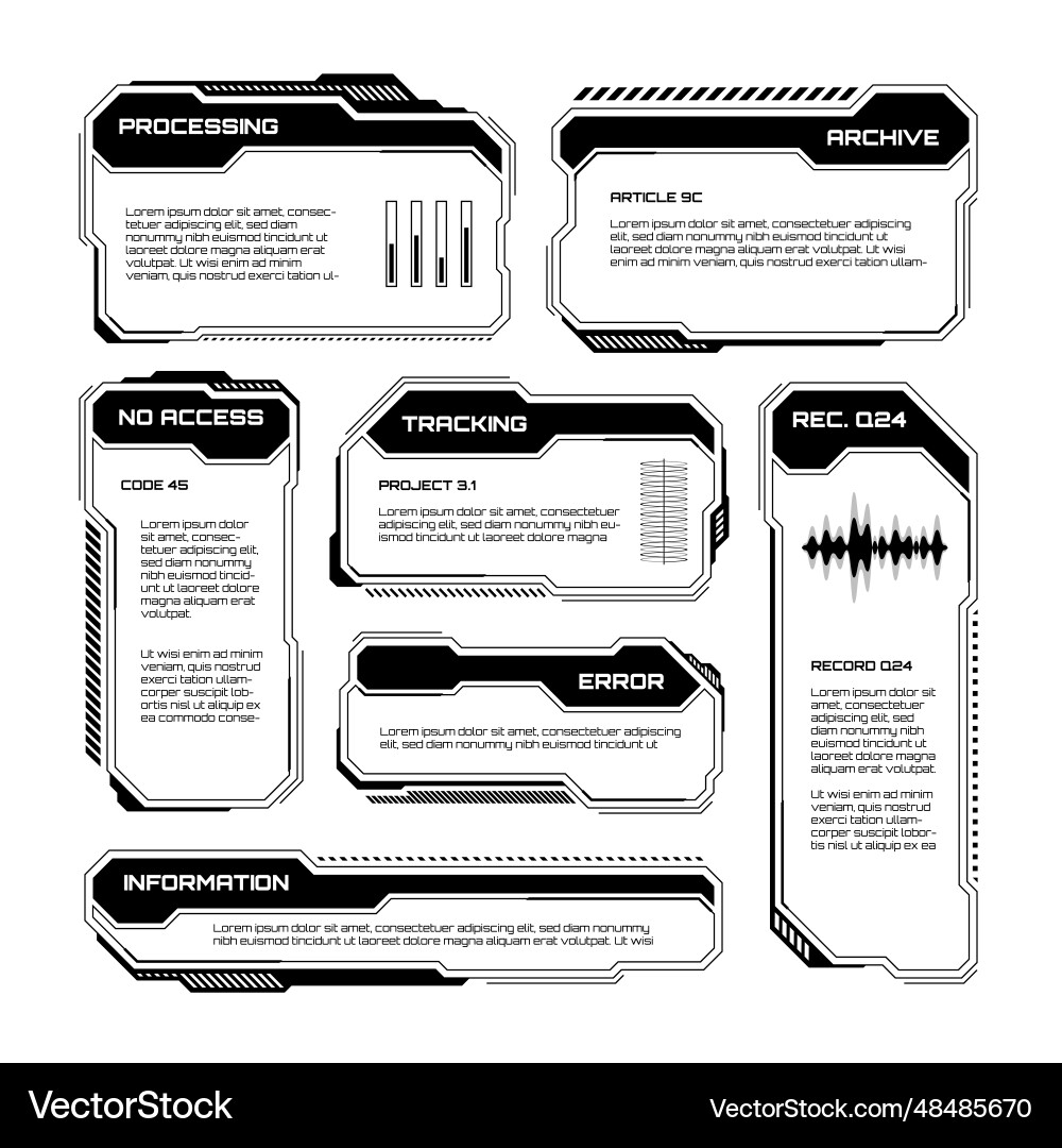 Black futuristic hud ui elements sci-fi user Black futuristic hud ui elements sci-fi user Vector Image