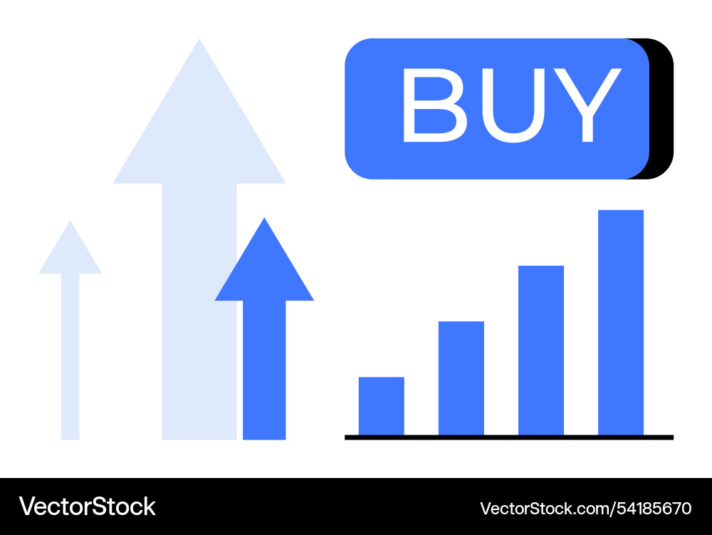 Blue arrows point upwards next to a bar graph Blue arrows point upwards next to a bar graph vector image