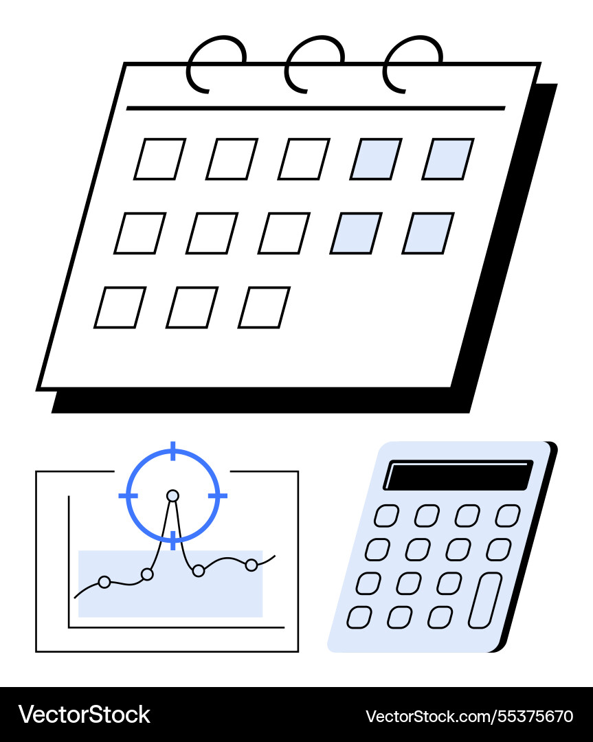 Calendar with calculator and data chart Calendar with calculator and data chart vector image