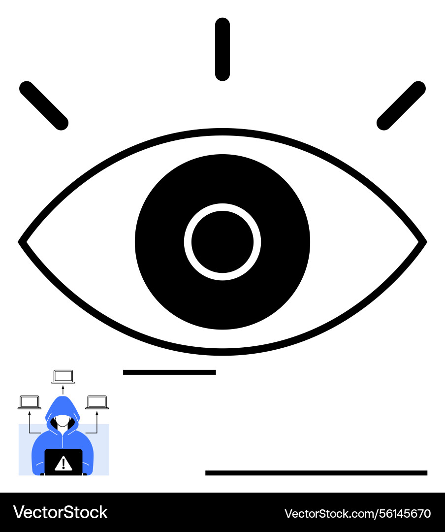 Eye with hacker in hoodie below symbolizing cyber Eye with hacker in hoodie below symbolizing cyber vector image