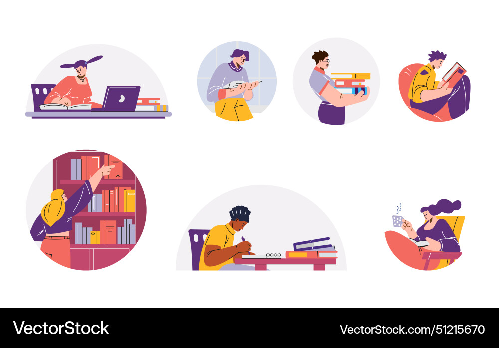Library enjoyment and reading set vector image