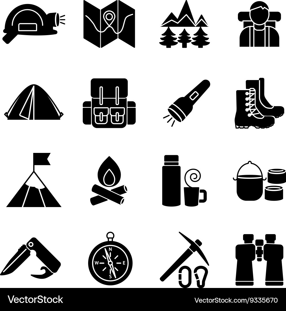 Mountain climbing icon set Royalty Free Vector Image