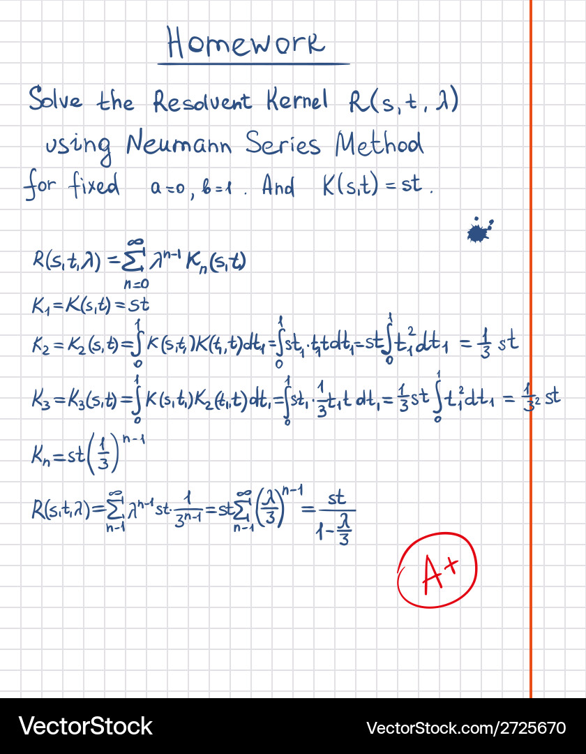 Resolvent kernel using neumann series method hand Vector Image