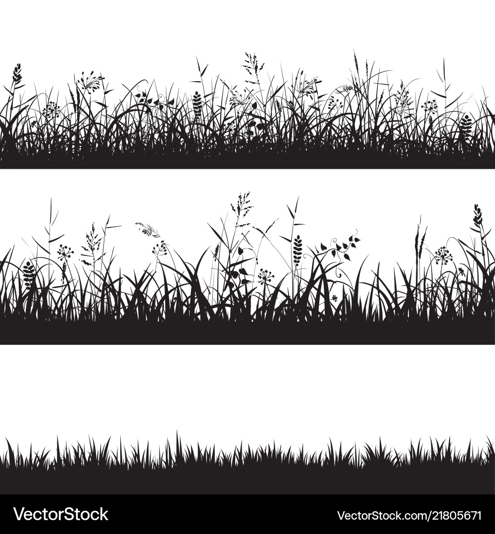 Black Grass Borders - Seamless Collection Vector Image