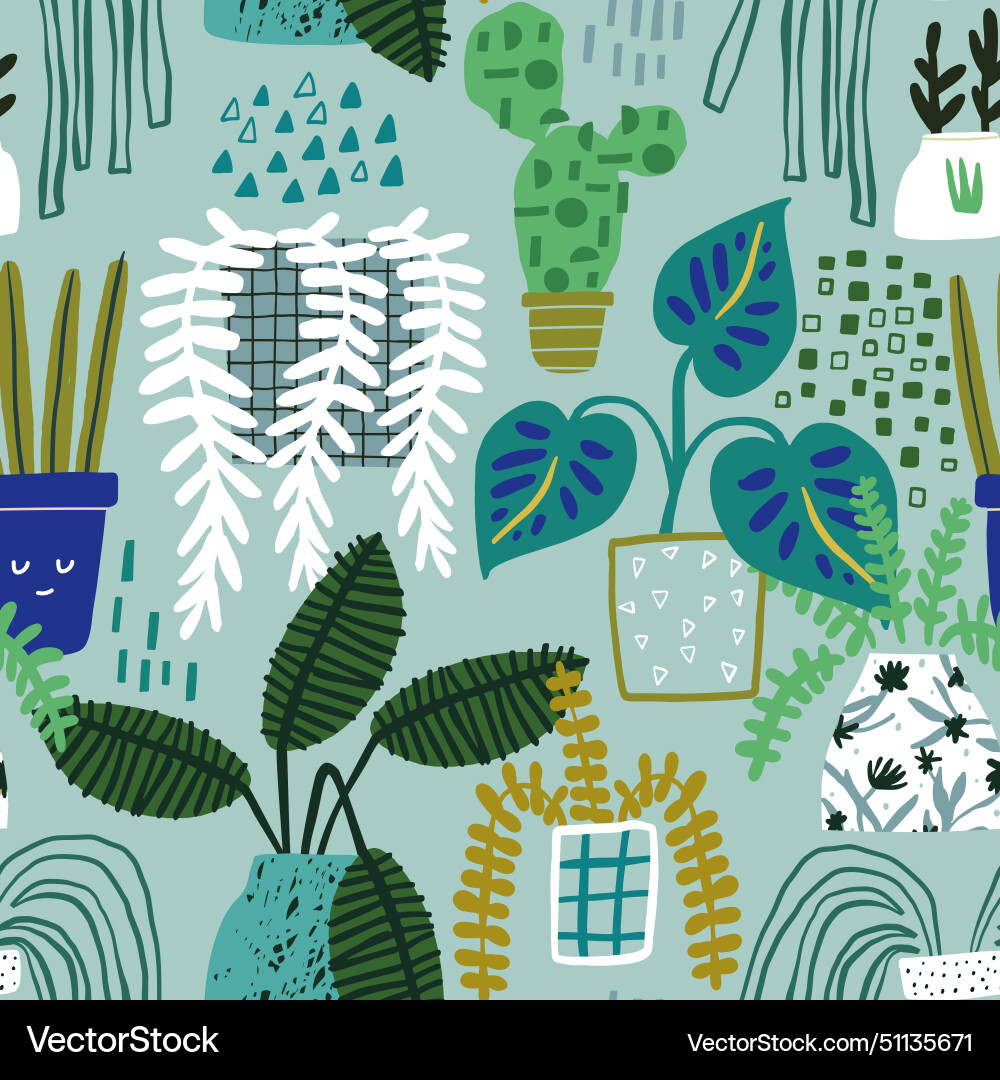 Seamless botanical pattern with plats in pots Seamless botanical pattern with plats in pots vector image