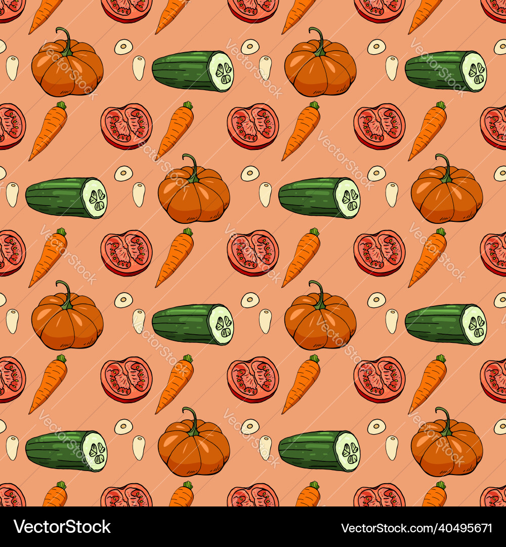Seamless pattern with sliced tomatoes cucumbers Seamless pattern with sliced tomatoes cucumbers vector image