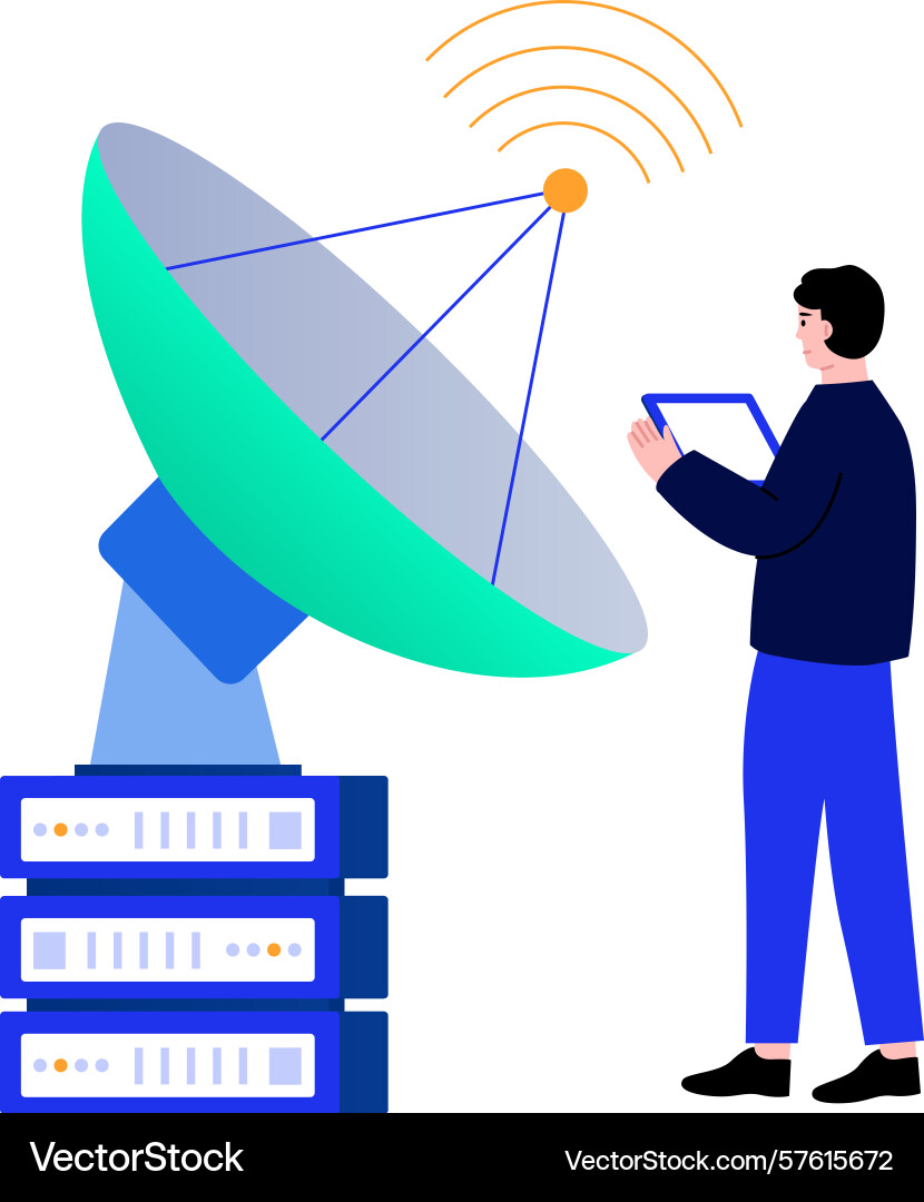 A flat style showing database satelli Vector Image
