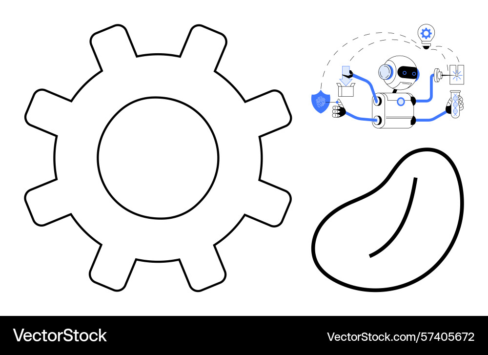 Automation robot managing workflow with gear Automation robot managing workflow with gear vector image