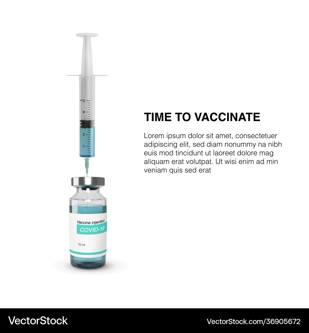 Glass vaccine bottle with syringe vaccination Glass vaccine bottle with syringe vaccination vector image