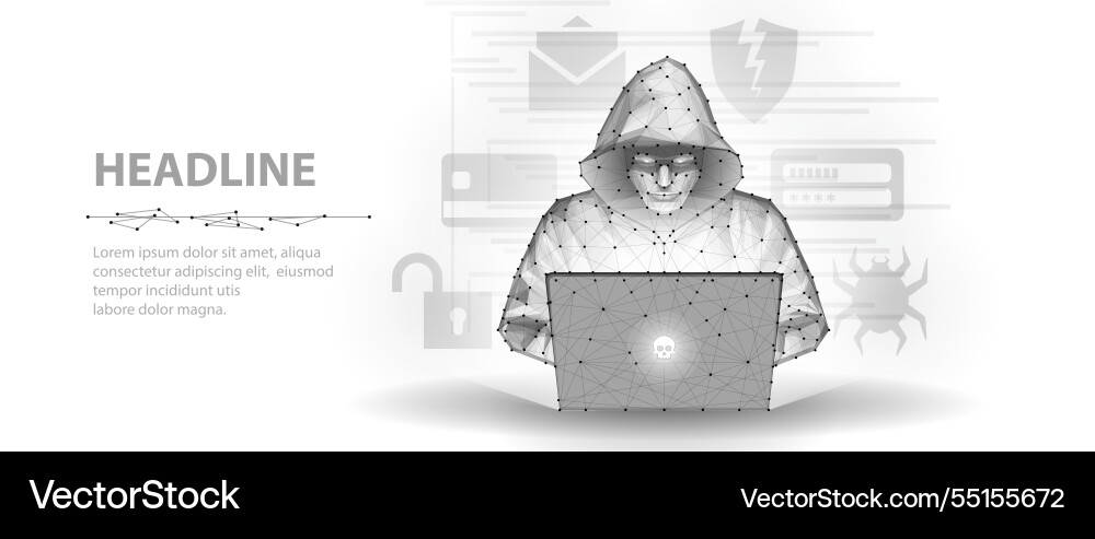 Hacker cyber criminal with laptop and related Vector Image