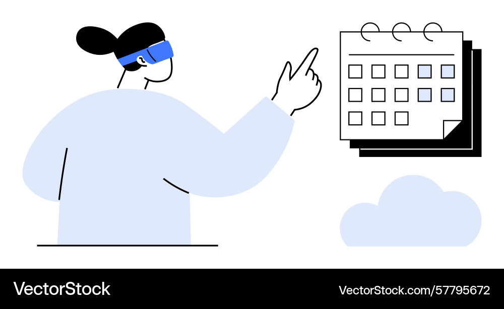 Person using vr to interact with calendar enhanced Person using vr to interact with calendar enhanced Vector Image