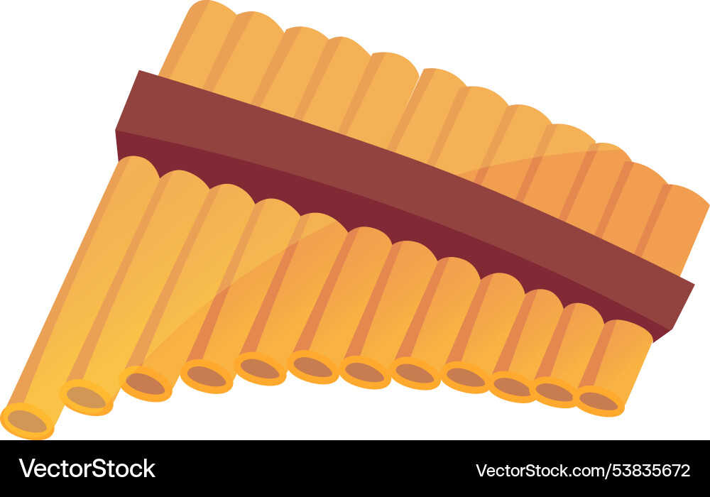 Wooden pan flute features an array of brightly Vector Image