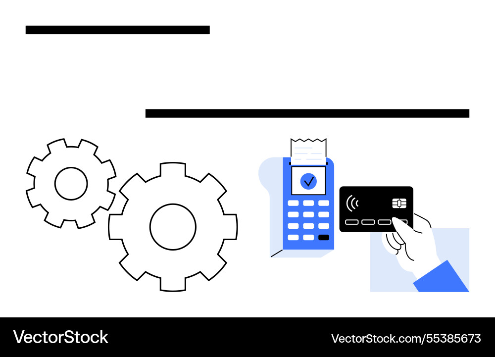Digital payment process with gears and pos Digital payment process with gears and pos vector image