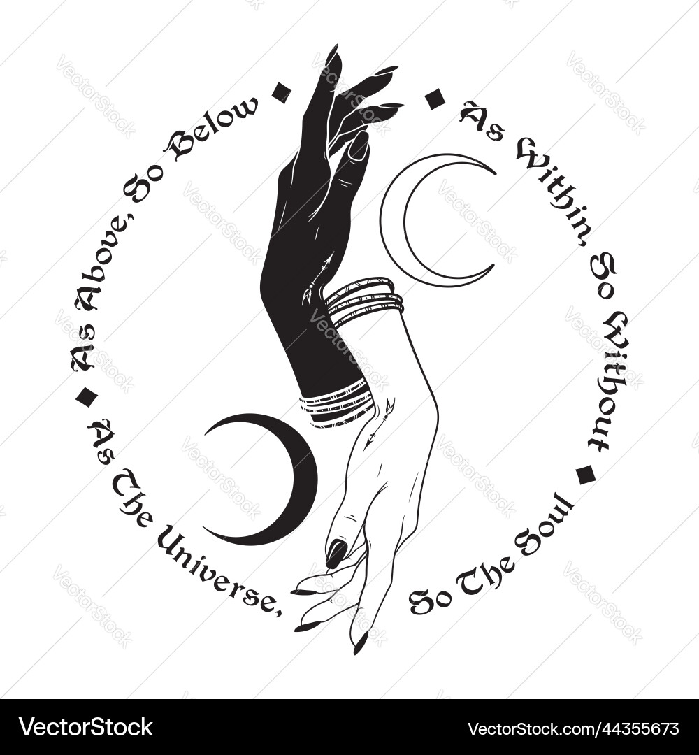 Hand of universe and human holding crescent Hand of universe and human holding crescent vector image