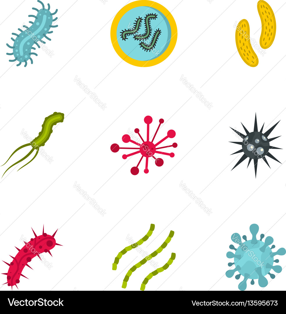 Microbe icons set flat style Microbe icons set flat style vector image