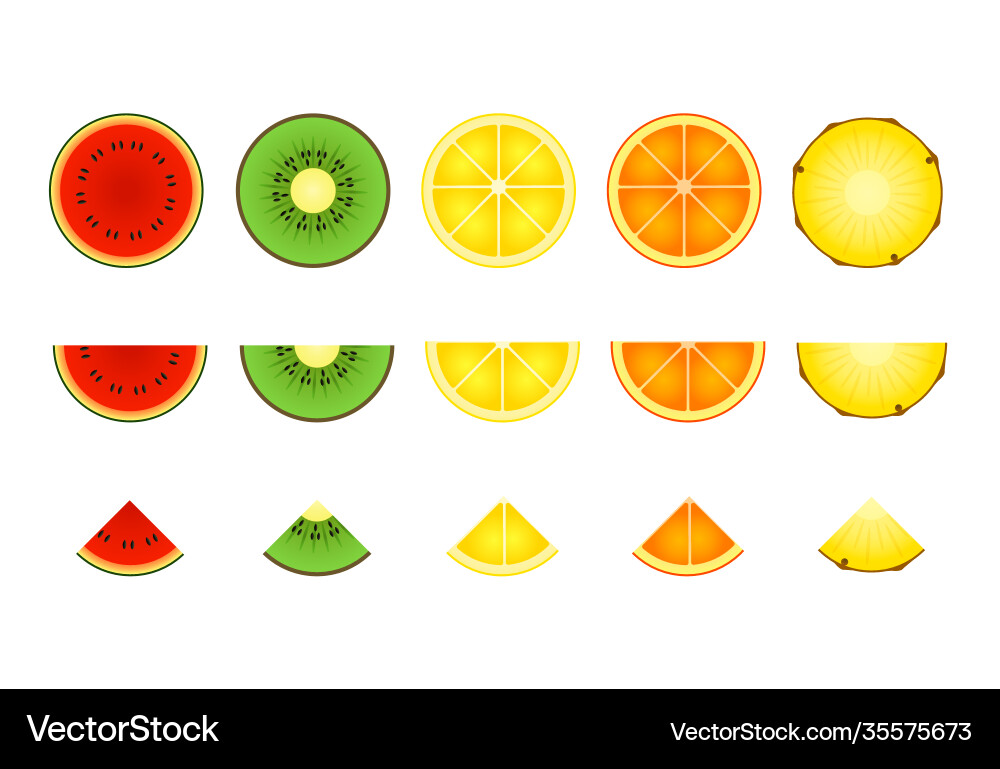 Slices tropical fruit set Royalty Free Vector Image