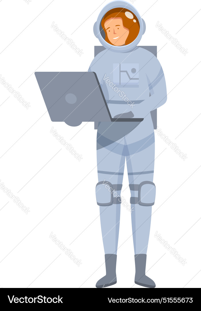 Smiling astronaut working on a laptop exploring Smiling astronaut working on a laptop exploring vector image