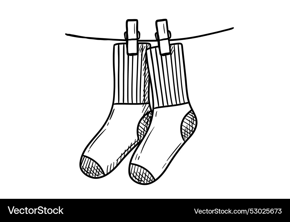 Socks with clothespins are hanging on rope doodle Socks with clothespins are hanging on rope doodle vector image