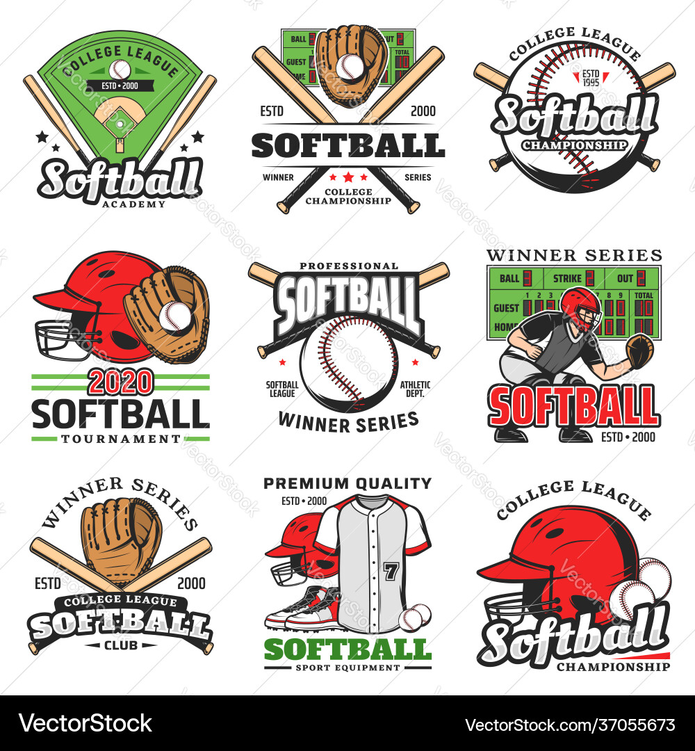 Softball tournament sport game icons set Softball tournament sport game icons set vector image