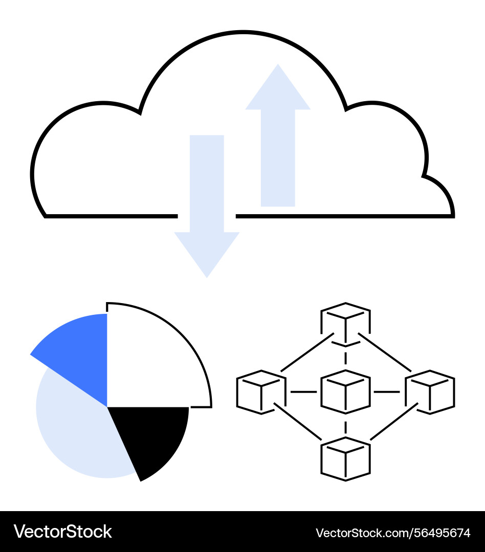 Cloud computing concept with data flow networking Cloud computing concept with data flow networking vector image
