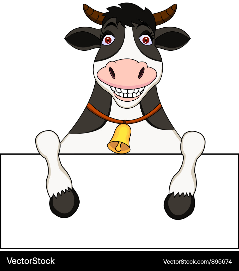 Cute Cow with Blank Sign Vector Image