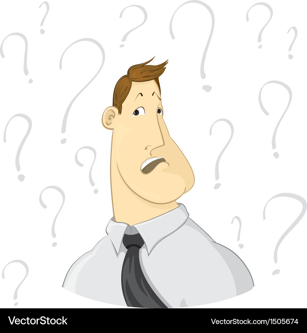 Pensive Man with Question Marks Vector Image