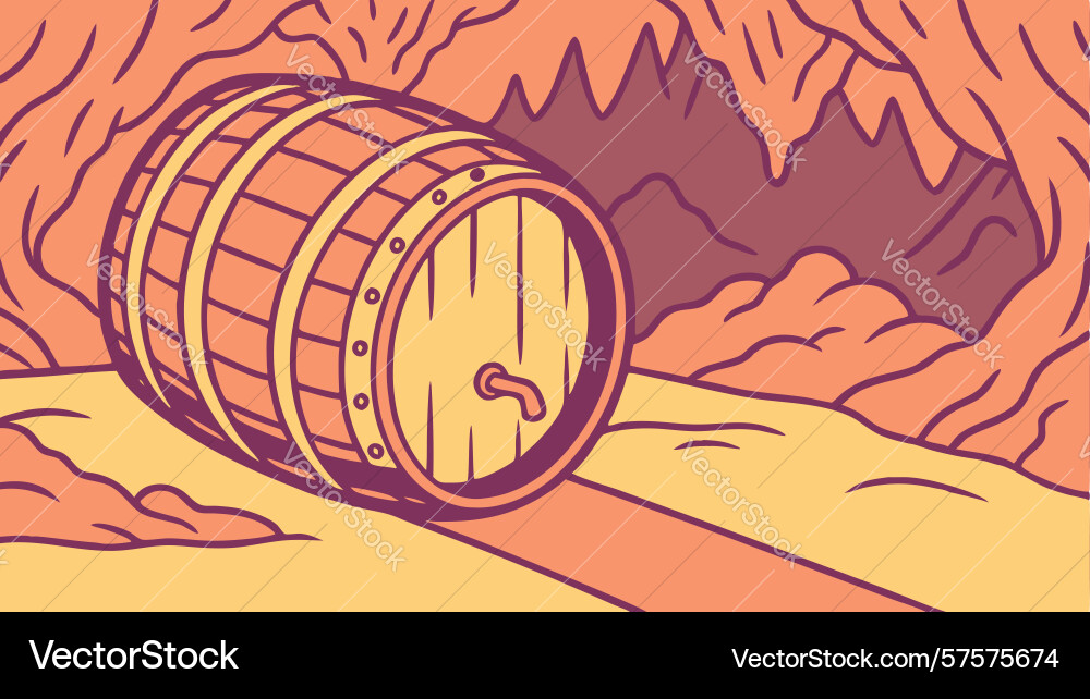 Tilted barrel and standing in a rustic Vector Image
