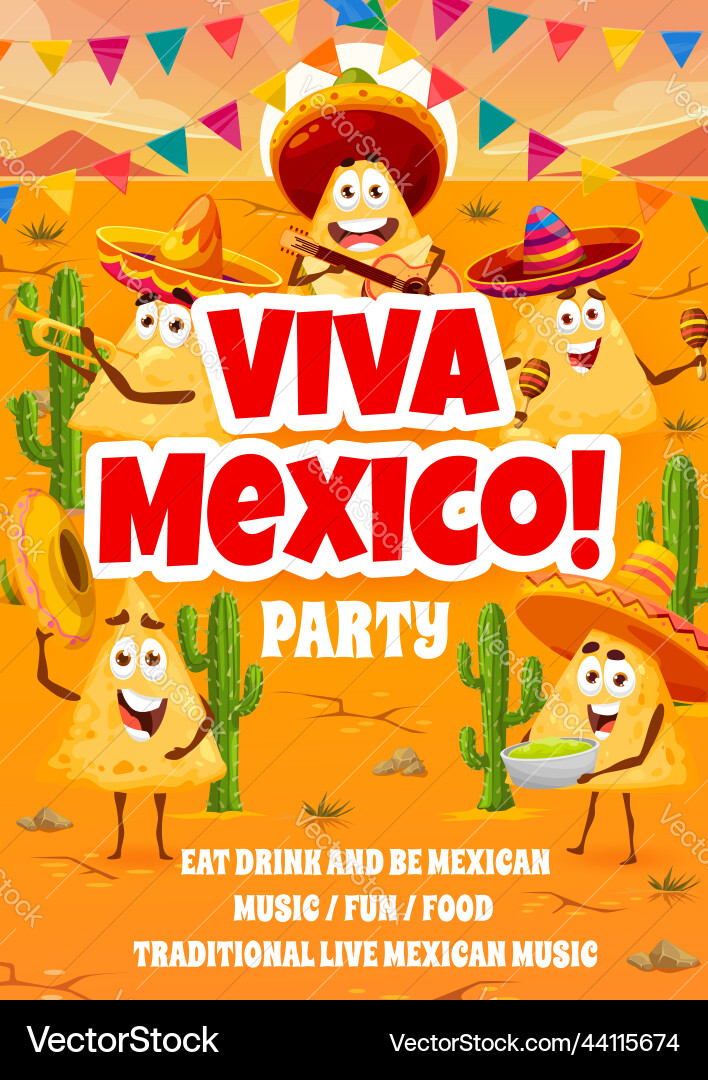 Viva mexico Partyflyer mit mexikanische Nachos Chips Viva mexico Partyflyer mit mexikanische Nachos Chips vektorbild