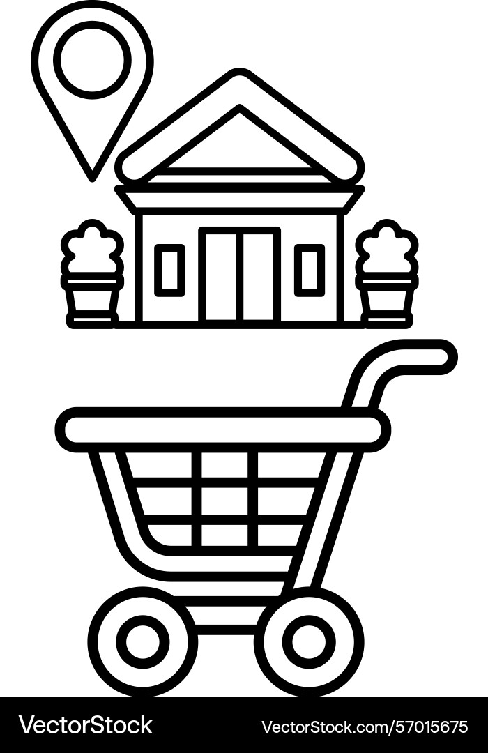 A shopping cart is next to building with map A shopping cart is next to building with map Vector Image