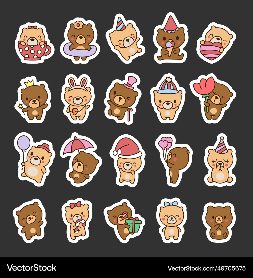 Cute kawaii teddy bear sticker bookmark Cute kawaii teddy bear sticker bookmark vector image