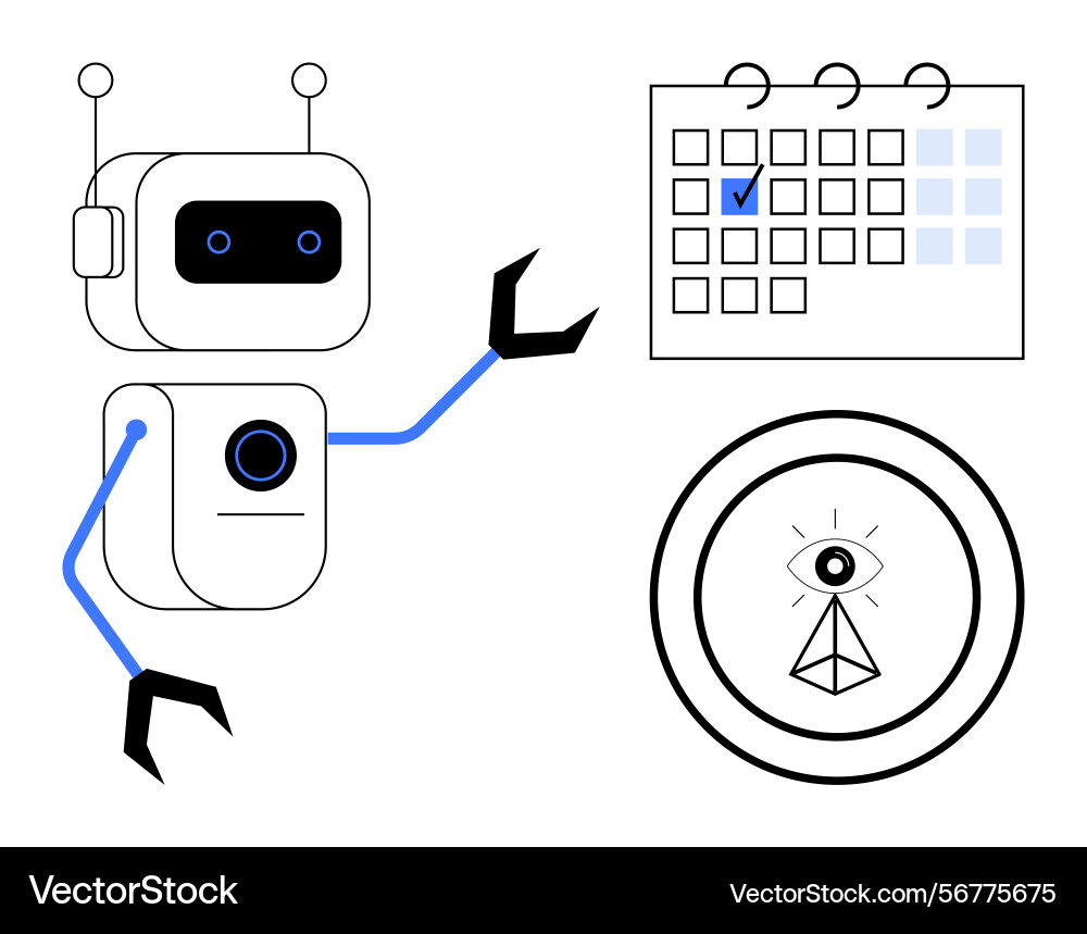 Robot planning tasks with calendar analyzing data Vector Image