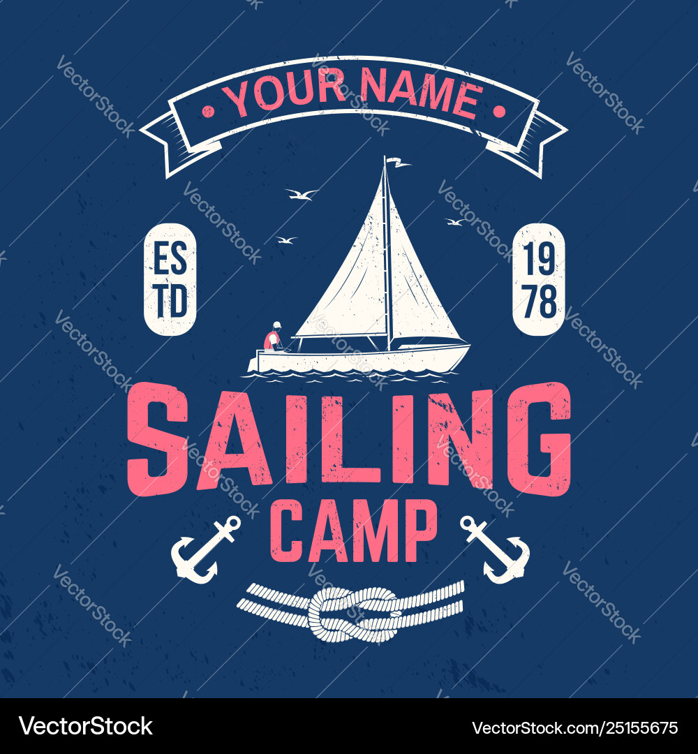 Sailing camp badge concept for shirt vector image