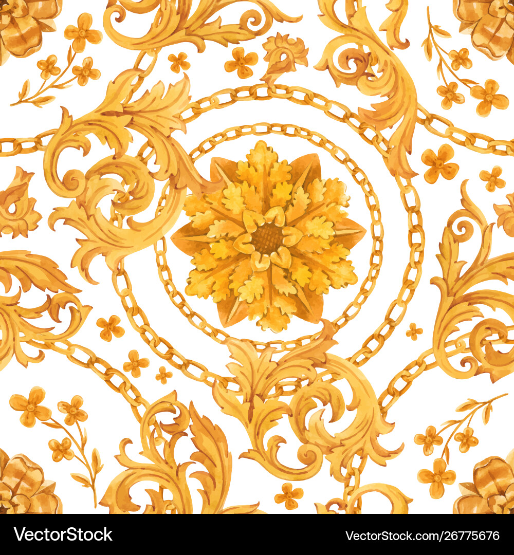 Golden Baroque Floral Pattern vector image
