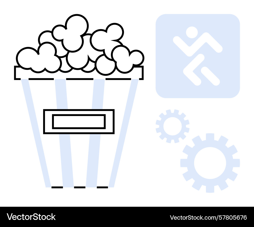 Popcorn bucket with running figure and gears Vector Image