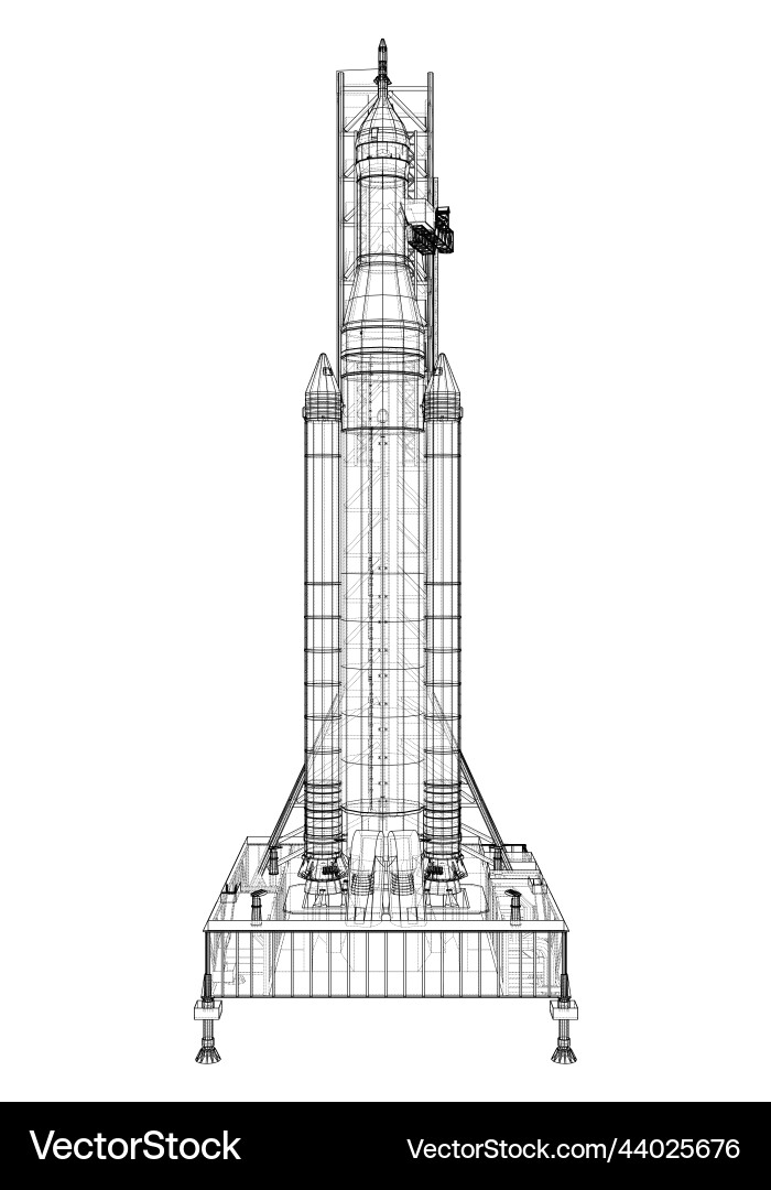 Space rocket on launch pad rendering of 3d vector image