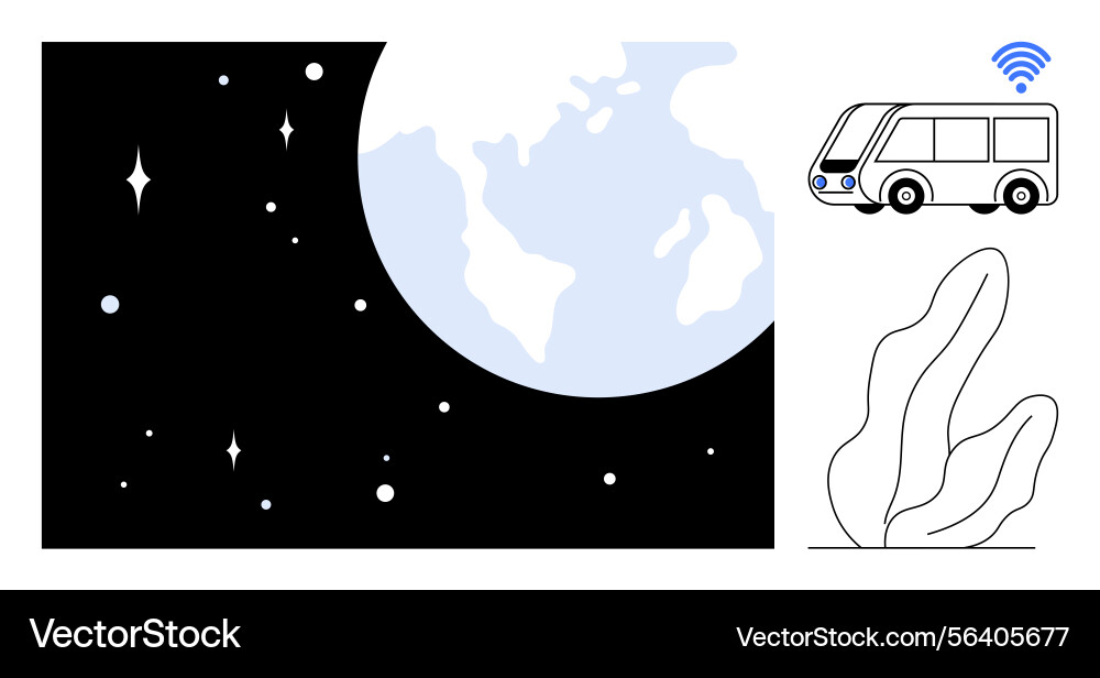 Earth view from space with bus icon representing Vector Image