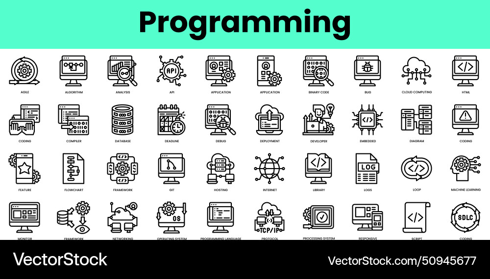 Set von Programmier-Icons lineare Stil-Ikonenbündel Set von Programmier-Icons lineare Stil-Ikonenbündel vektorbild