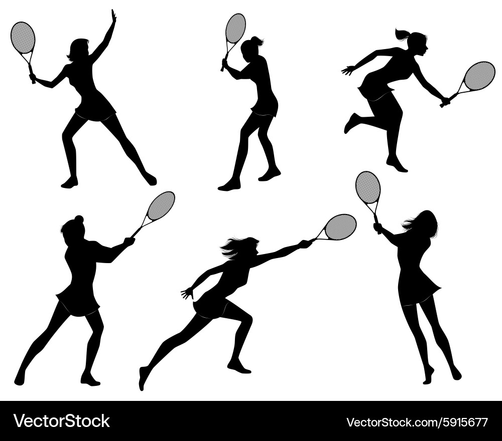 Six Tennis Player Silhouettes Vector Image